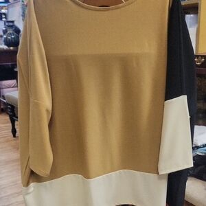 Wynne Layers Chic Color Block Blouse - Tan, Black, and Cream